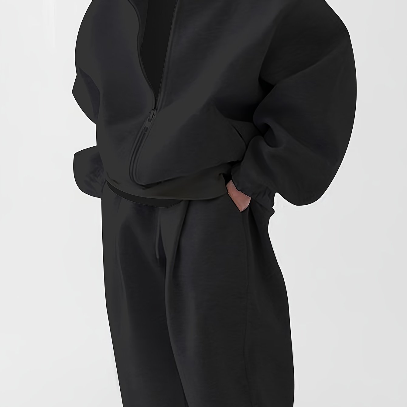 Hoodie & Jogginghose Set Unisex - Grau Melange Sportanzug mit Reißverschluss