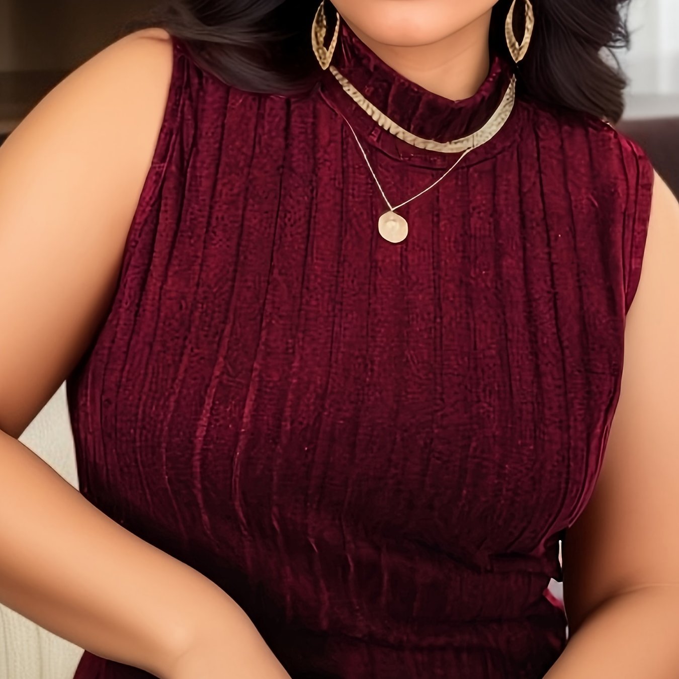Women's Elegant Sleeveless Knit Top with Stand Collar – Fashionable Shirt for Everyday & Office