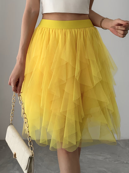 Damen Tüllrock mit Stufen-Design, Eleganter Lagenlook, Modisch für Freizeit und besondere Anlässe