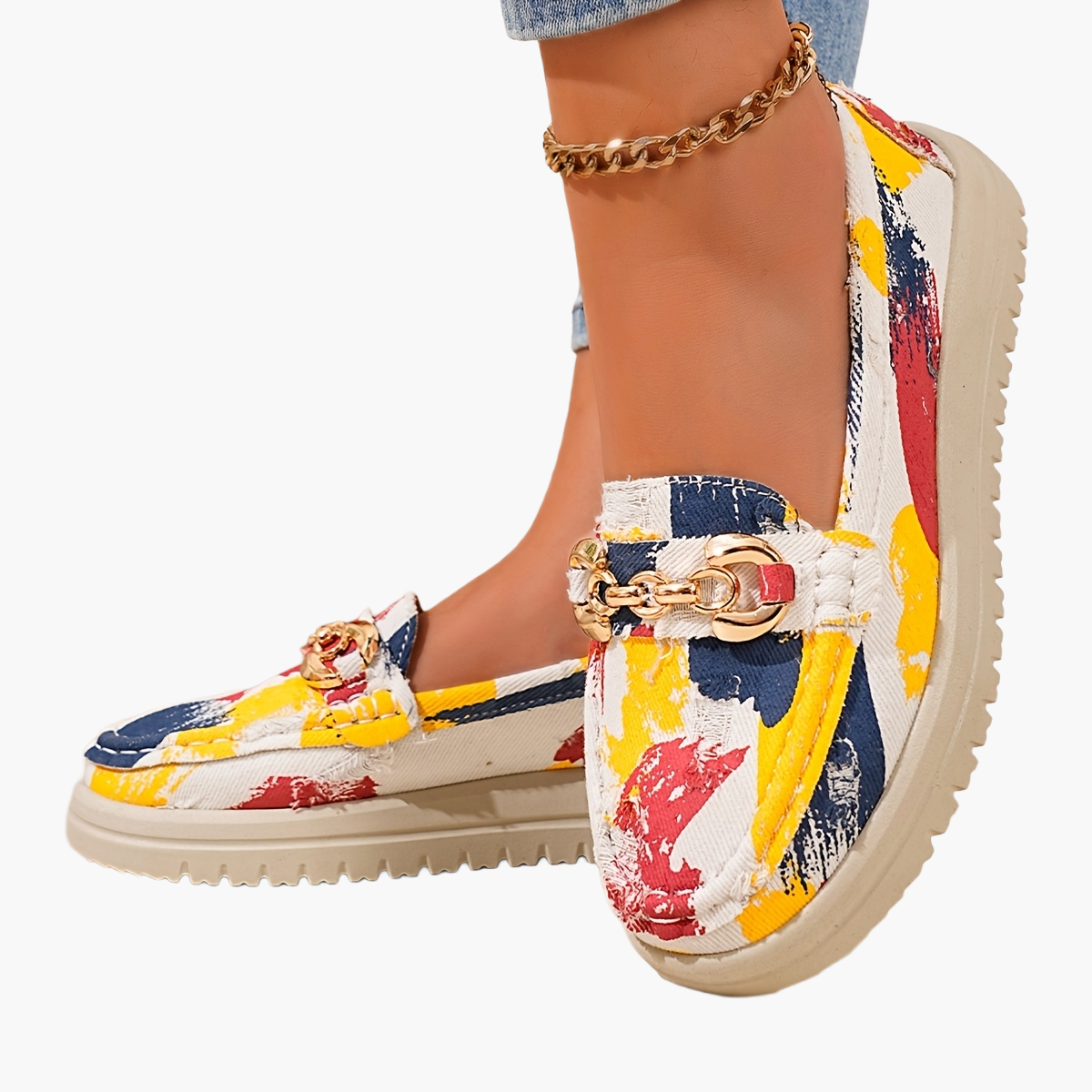 Damen Slip-On Freizeitschuhe mit modischem Ketten-Detail – Bequeme Alltags-Loafer im trendigen Used-Look