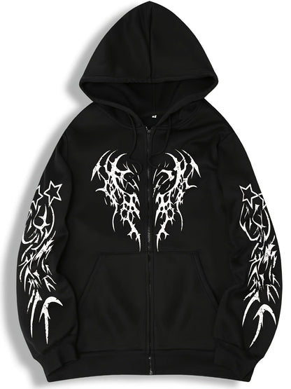 Hooded jacket with a zipper and graphic print