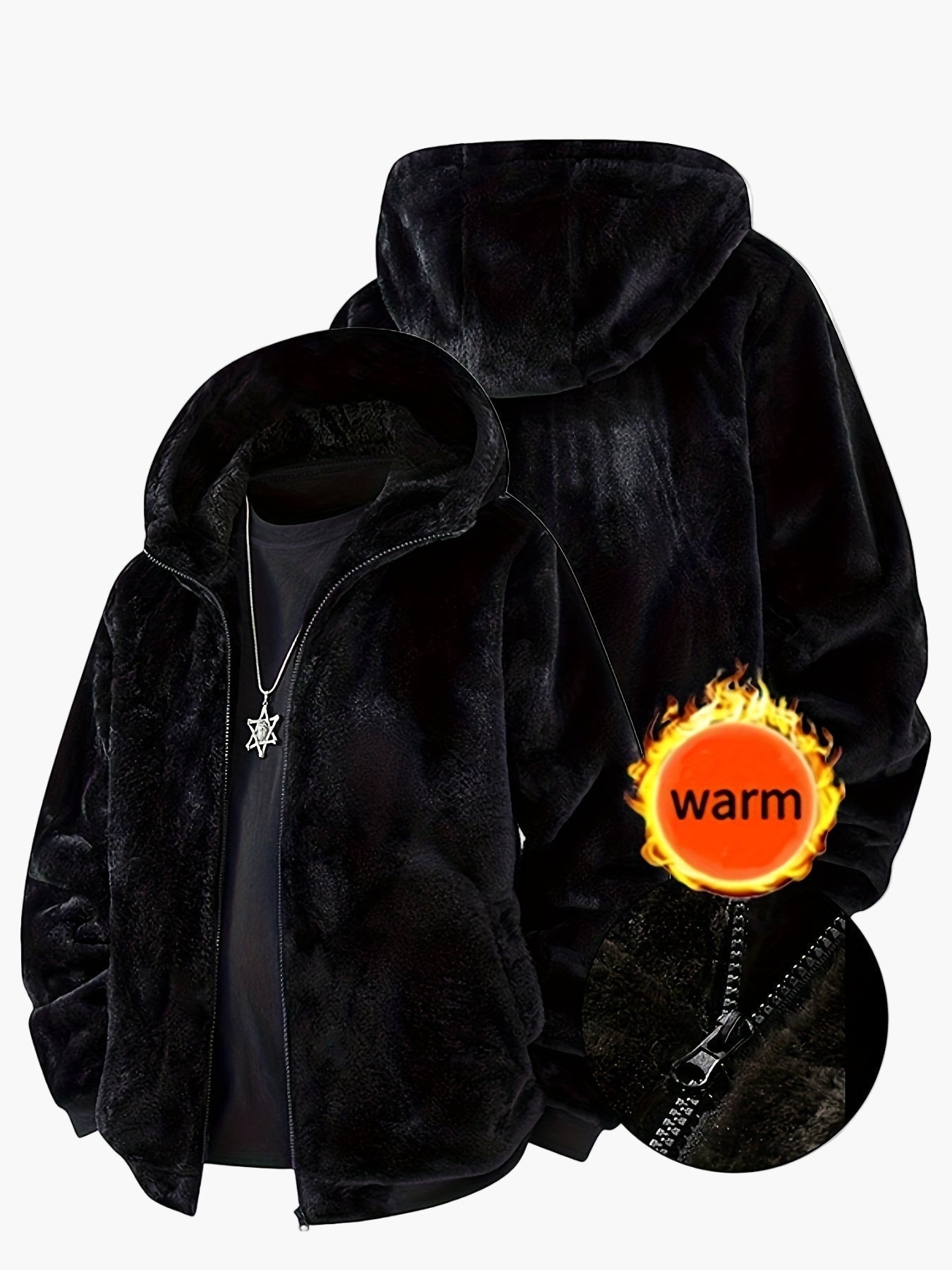Men's Winter Hooded Jacket Warm Lined Fashionable Casual Fleece Jacket