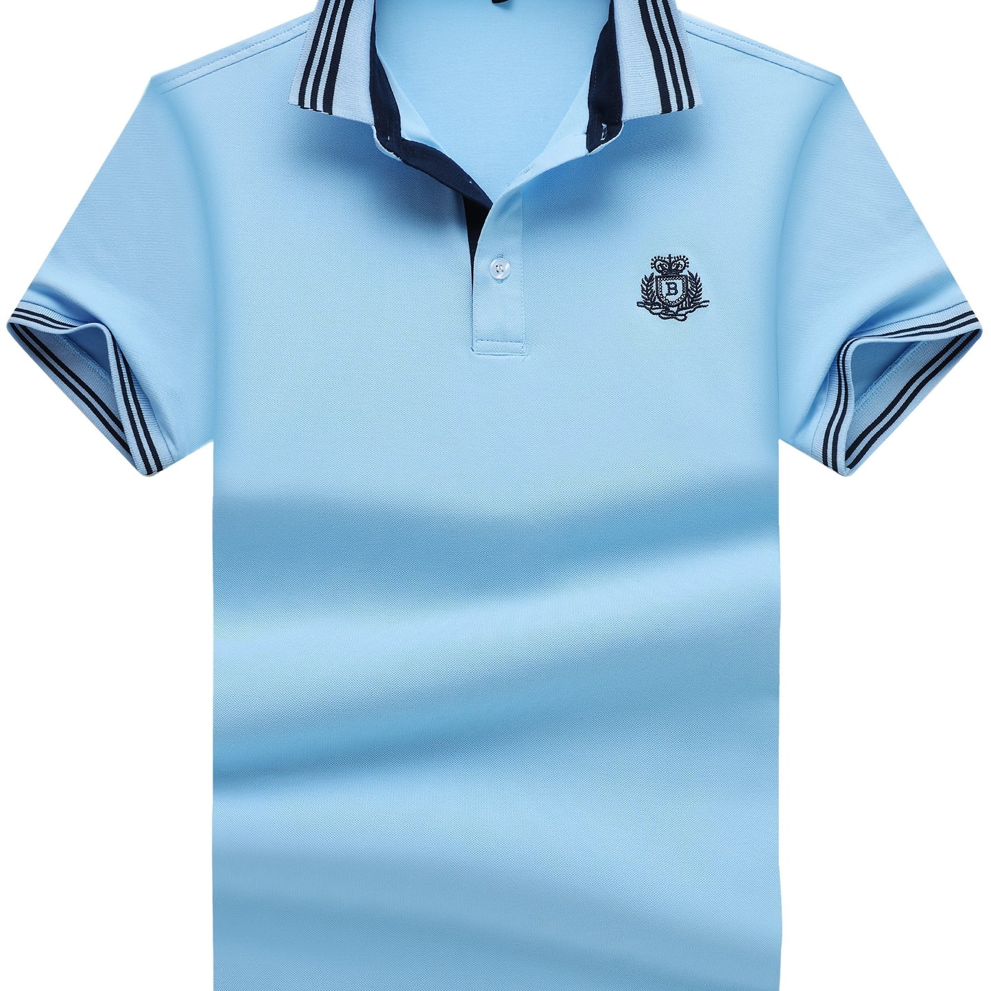 Men's Polo Shirt with Striped Collar and Embroidery – Sporty-Elegant Casual Style