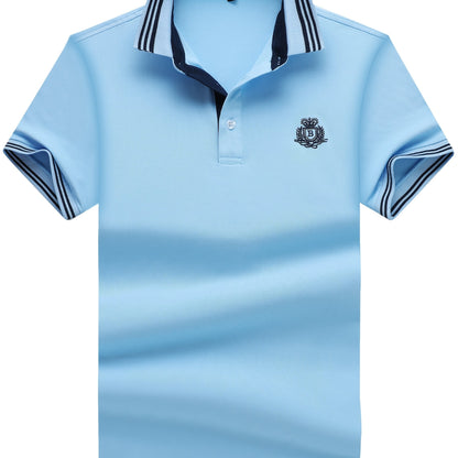 Men's Polo Shirt with Striped Collar and Embroidery – Sporty-Elegant Casual Style