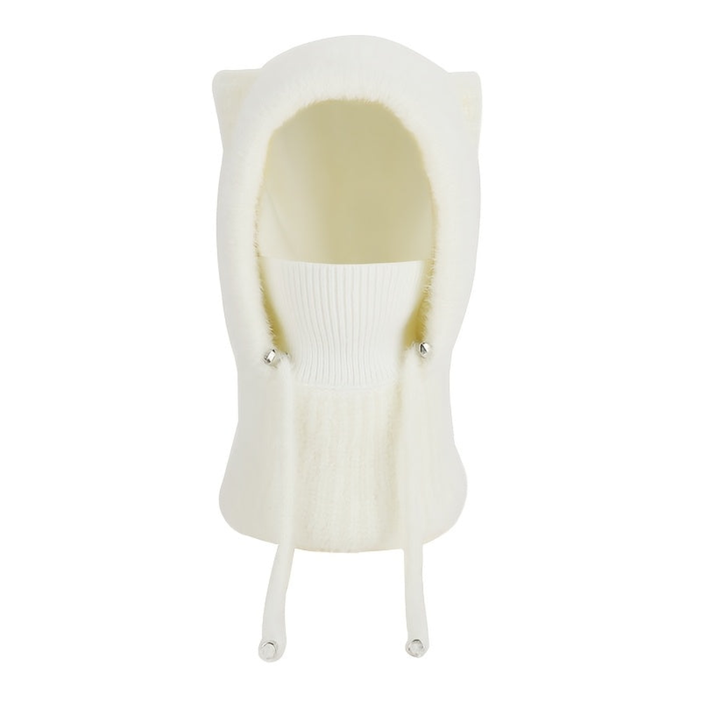 Gestrickte Balaclava-Mütze mit Ohren und integriertem Schal in Rippstrick