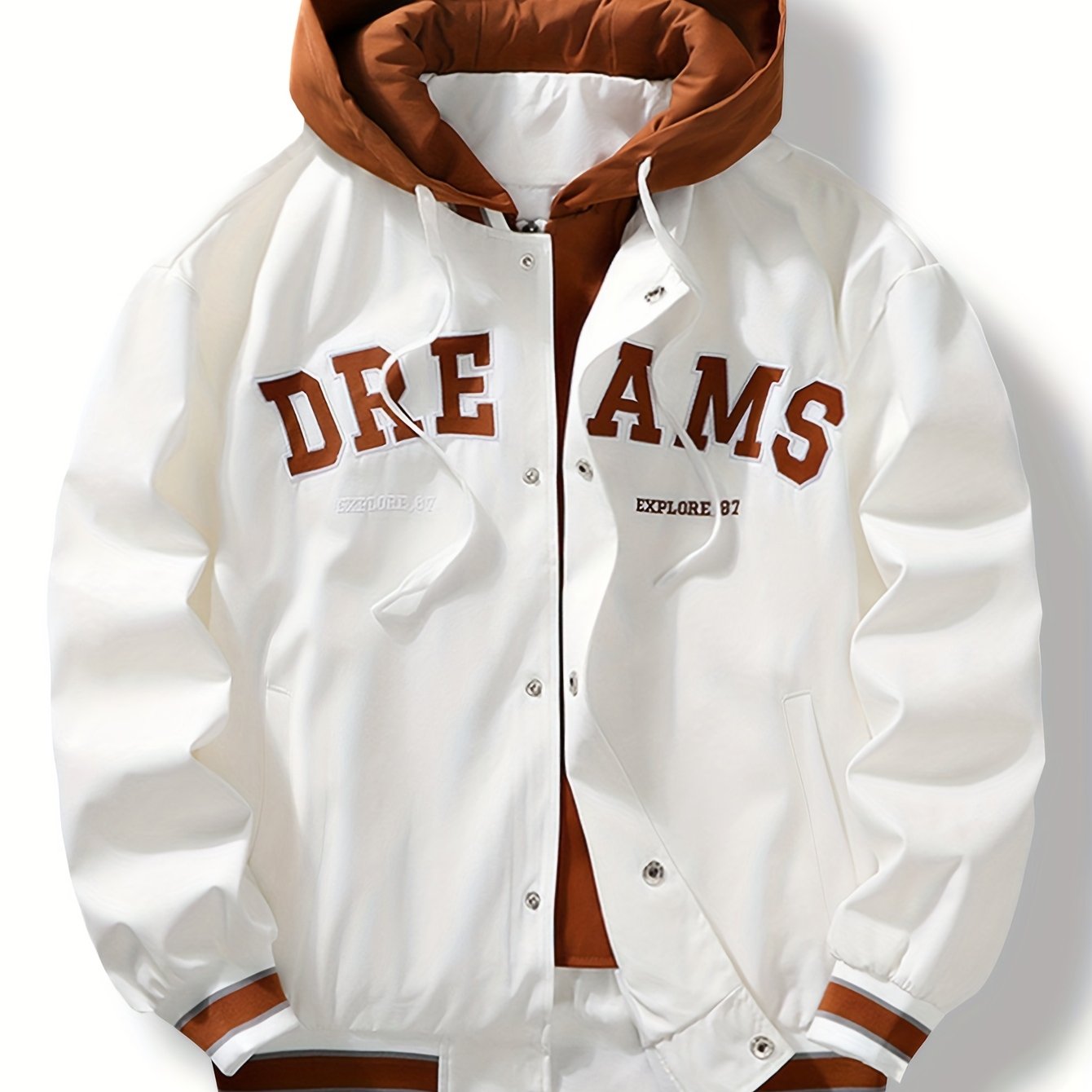 Men's varsity jacket with a hood and DREAMS lettering