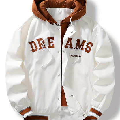 Men's varsity jacket with a hood and DREAMS lettering