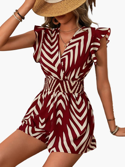 Damen Sommer Jumpsuit Elegant mit V-Ausschnitt und Schmetterlingsärmeln – Perfekt für Freizeit & Urlaub