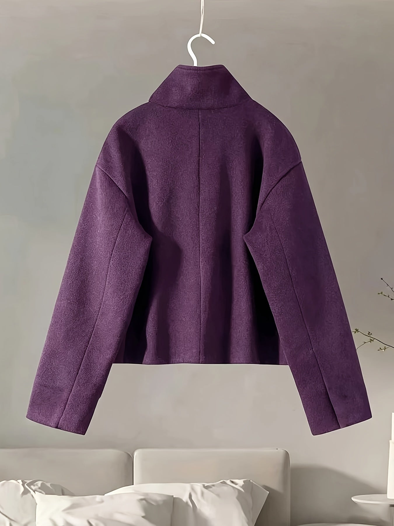 Women's short jacket with stand-up collar, button placket, relaxed fit