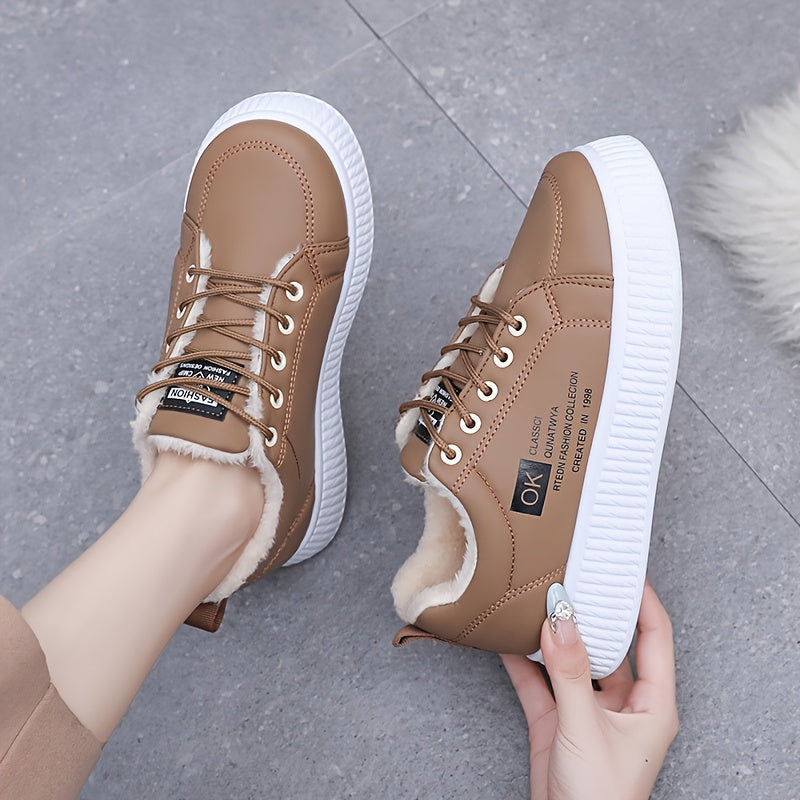 Damen Winterschuhe Halbschuhe Braun Gefüttert Bequeme Sneakers
