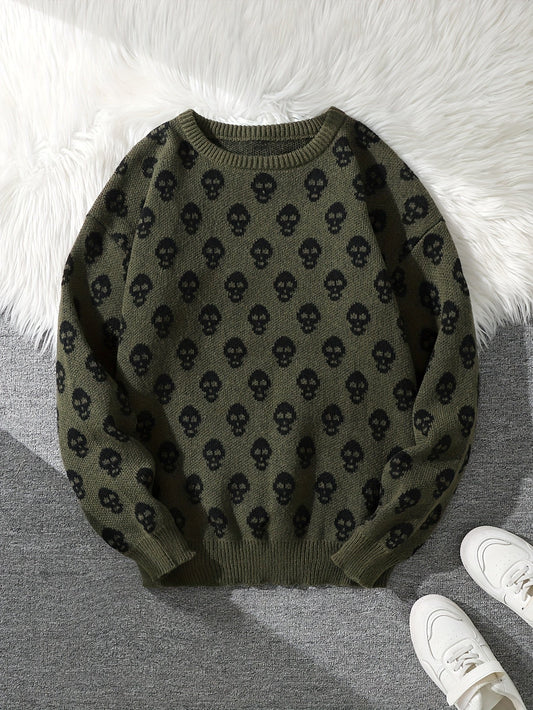 Unisex Totenkopf Pullover Rundhals Langarm Strickpullover