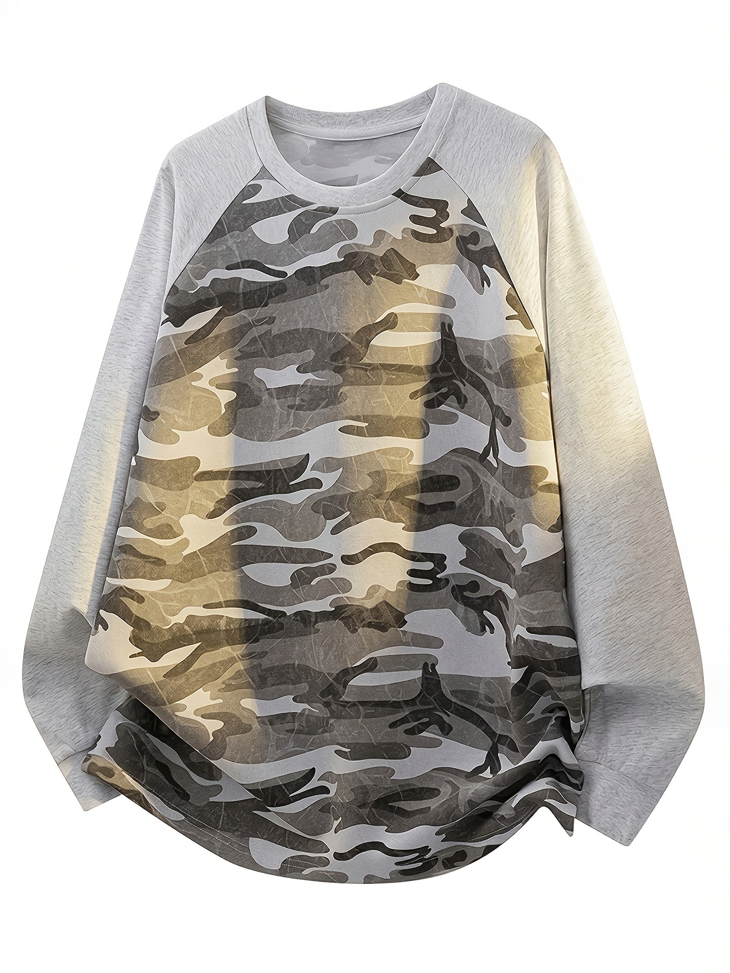 Unisex long-sleeve shirt, camouflage, raglan sleeves, crew neck, casual