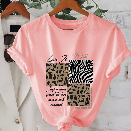 Women's T-shirt with Animal Print and Inspirational Quote – Modern Casual Shirt in Wild Look