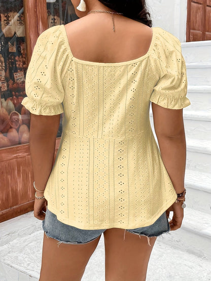 Women's summer blouse with puff sleeves and embroidery – feminine casual style
