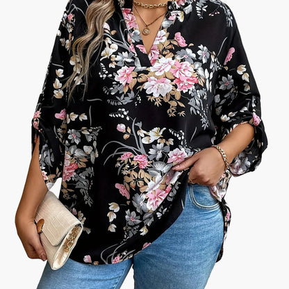 Women's Elegant Blouse with Floral Pattern and V-Neck – Perfect for Everyday & Office