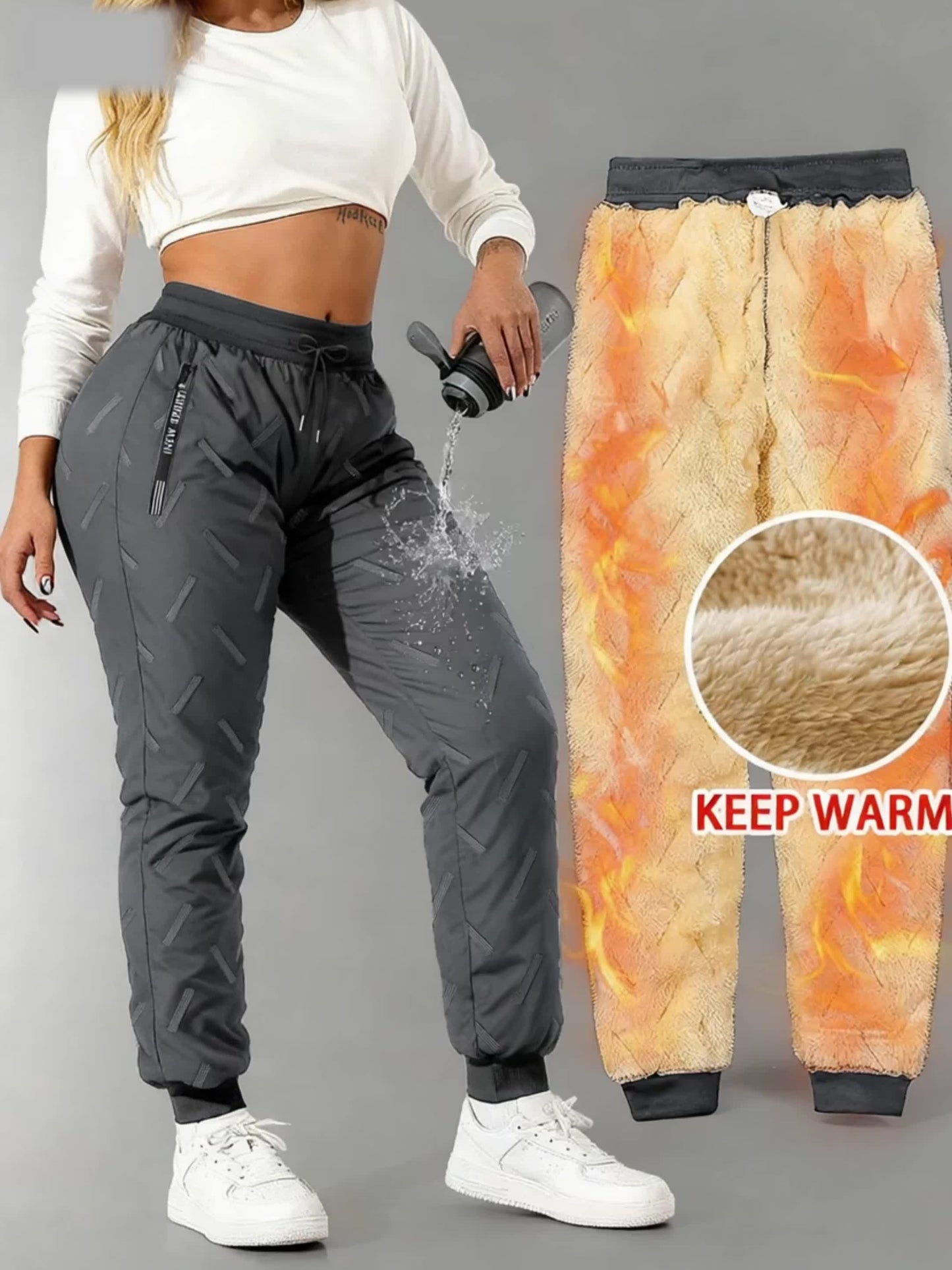 Damen Gefütterte Jogginghose Warm Winter Cargohose Sporthose