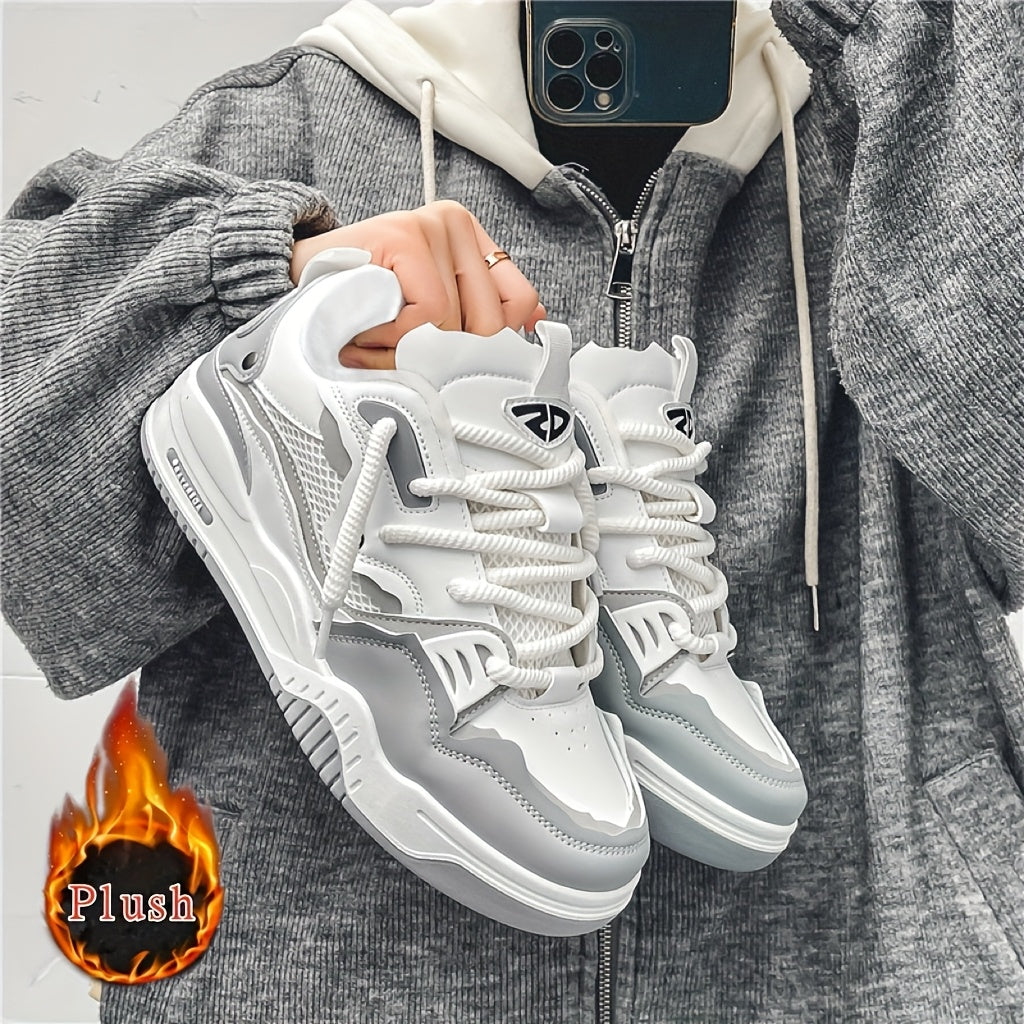 Unisex sneakers with a thick sole and plush lining, white-gray