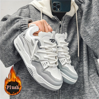 Unisex sneakers with a thick sole and plush lining, white-gray