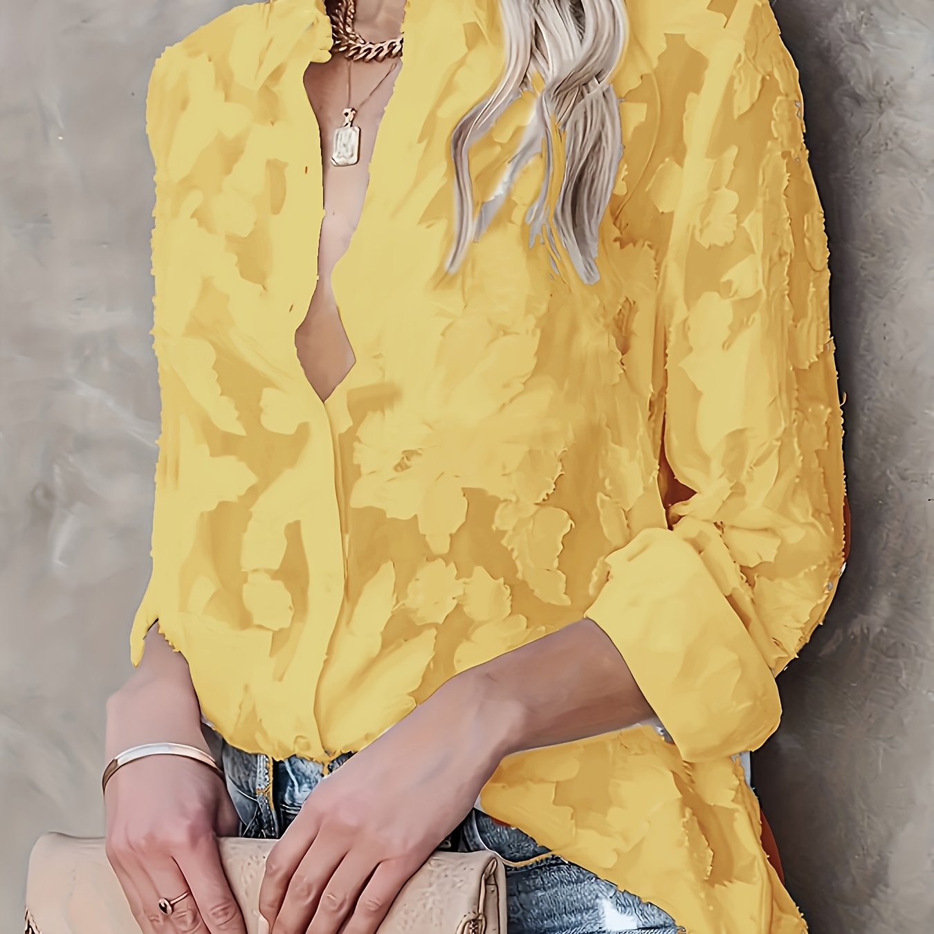 Women's blouse with floral texture and modern cut – stylish casual and office wear