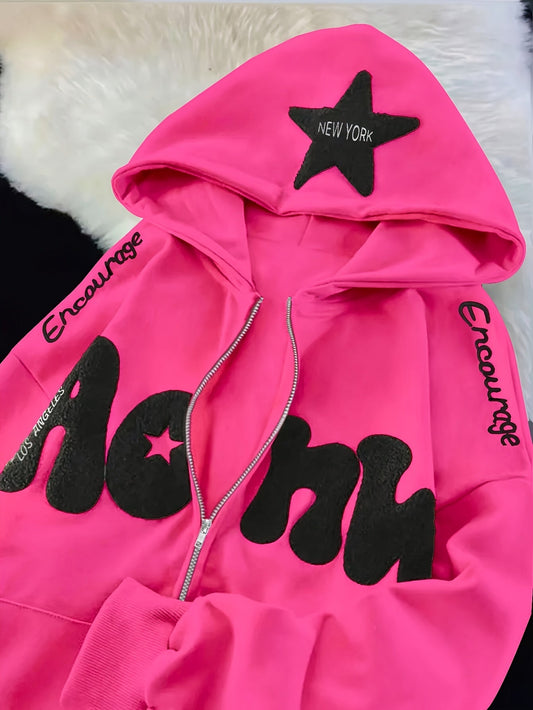 Women's zip-up hoodie – Pink, appliqués