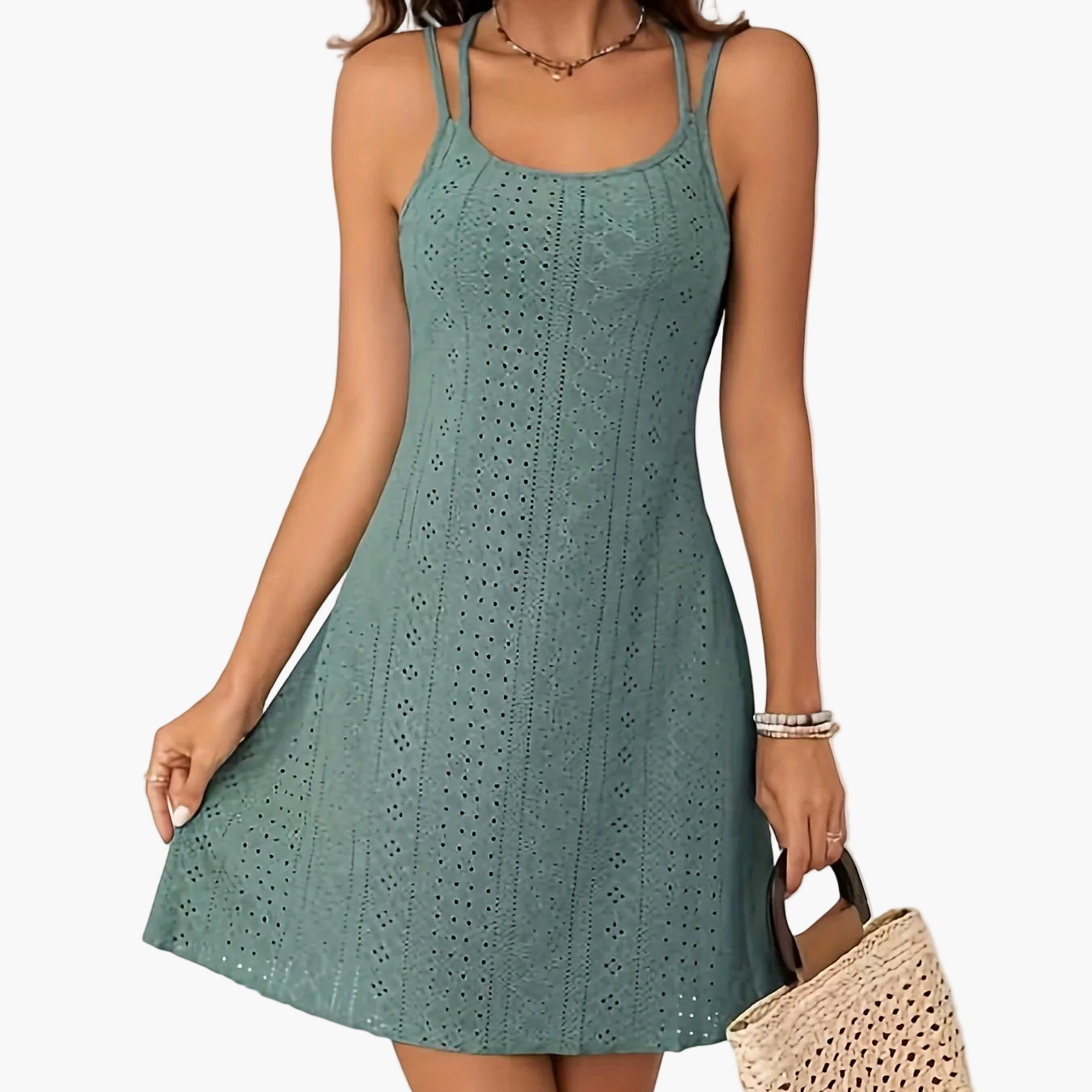 Women's Summer A-Line Mini Dress with Double Straps – Elegant Casual Look