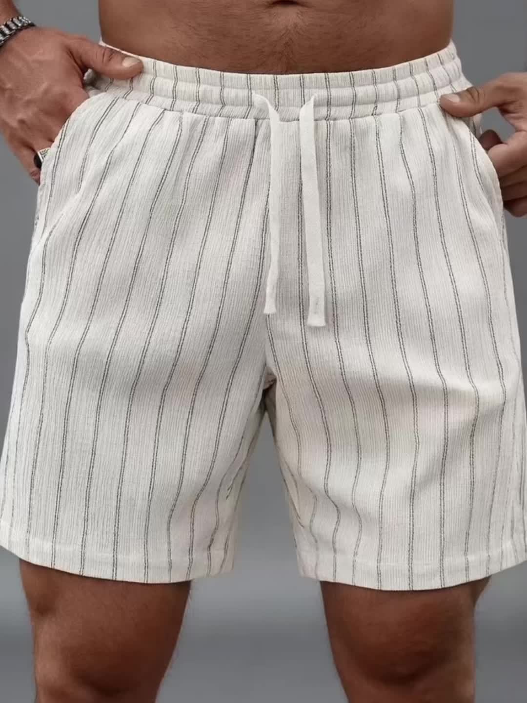 Men's Casual Shorts with Stripe Pattern and Drawstring – Perfect for Summer & Sports