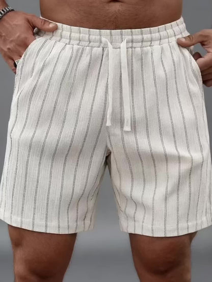 Men's Casual Shorts with Stripe Pattern and Drawstring – Perfect for Summer & Sports