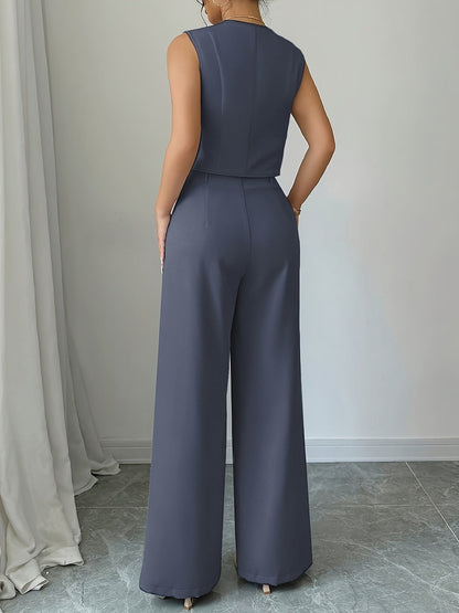 Women's Elegant Two-Piece Suit with Vest and Wide-Leg Cut – Stylish Business & Casual Look