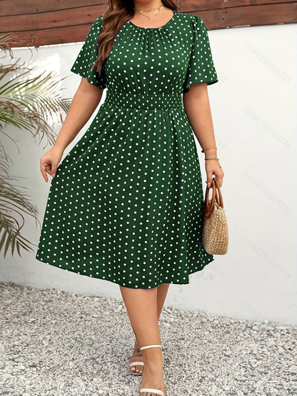 Women's Polka Dot Midi Dress – Elegant Summer Look for Everyday & Leisure