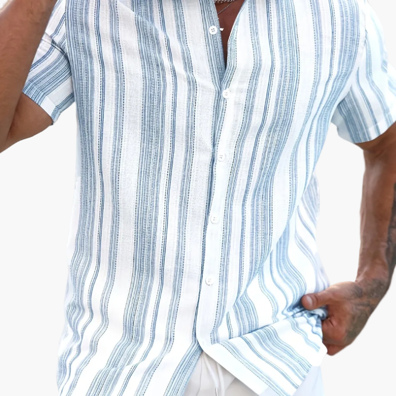 Men's Casual Summer Shirt with Stripe Pattern – Short Sleeve, Regular Fit, Ideal for Vacation & Everyday Wear