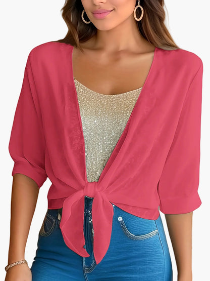 Women's Crop Blouse with Knot Detail and Half Sleeves – Fashionable for Everyday and Leisure