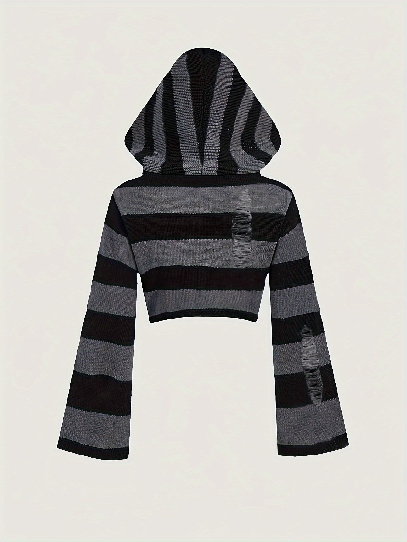 Gestreiftes Crop Top Hoodie mit Kapuze und weiten Ärmeln