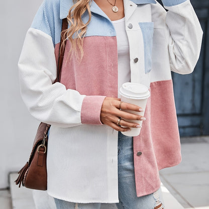 Cordhemdjacke im Colorblocking-Design Langarm Oversized