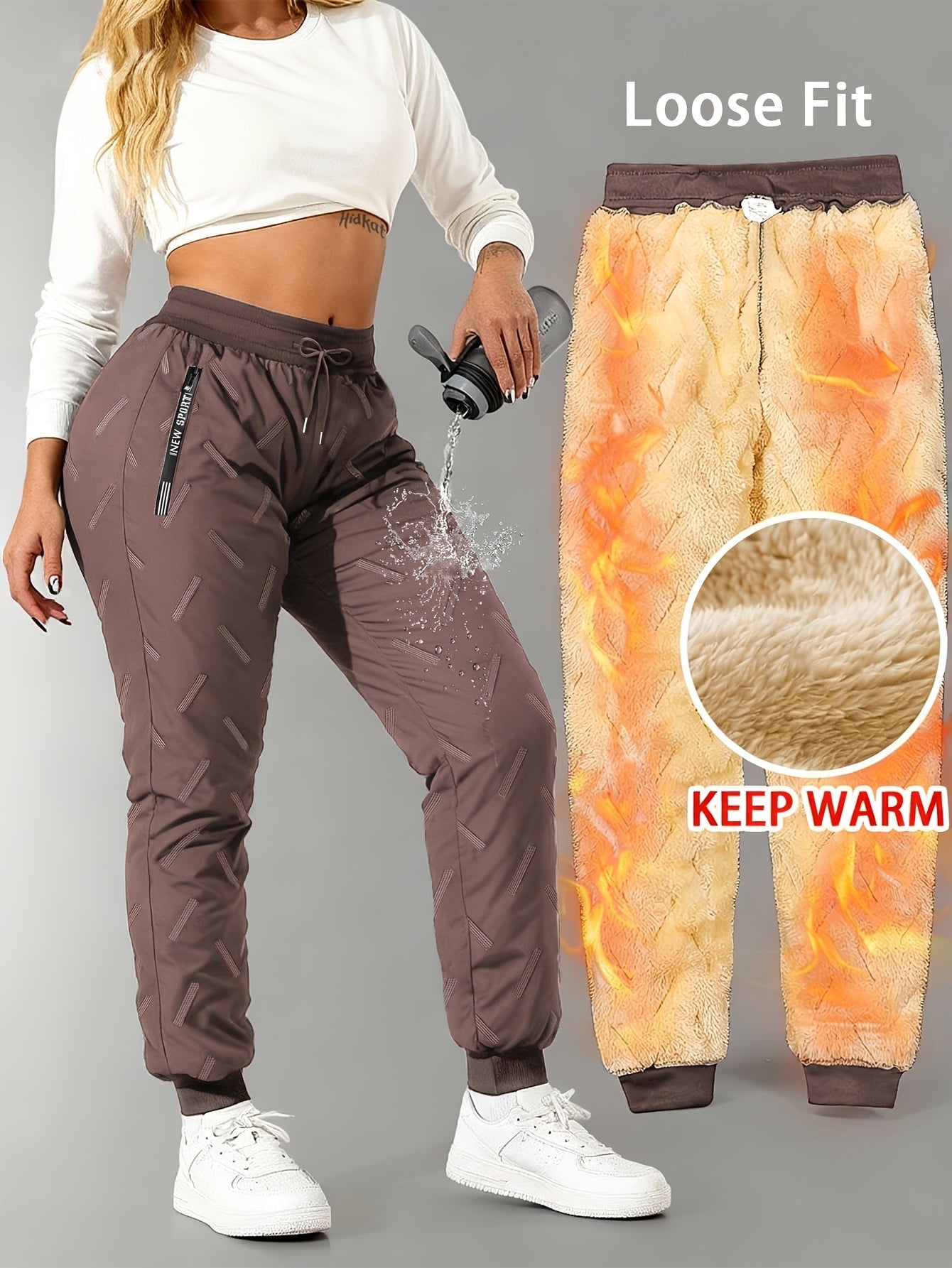 Damen Gefütterte Jogginghose Warm Winter Cargohose Sporthose