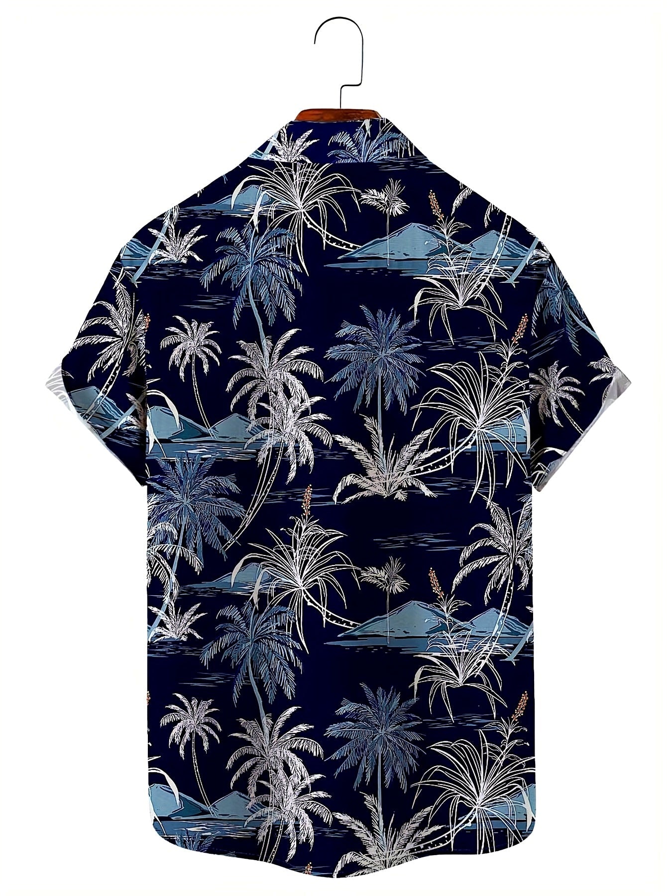 Men's Casual Shirt with Tropical Palm Pattern – Short Sleeve, Summer, Beach, Button-Down