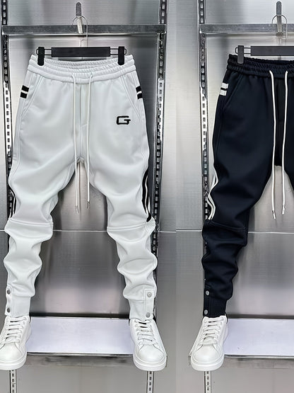 Men's sporty joggers with drawstring, stripes, and buttons