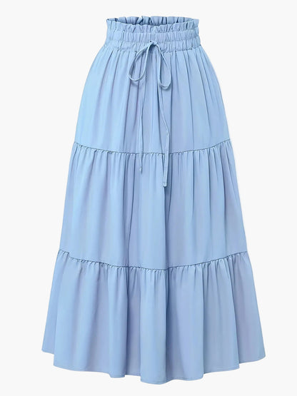 Women's Elegant Tiered Skirt with Ruffles and Drawstring – Perfect for Everyday & Leisure