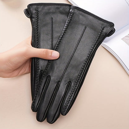 Schwarze Handschuhe mit Ziernähten, warm gefüttert