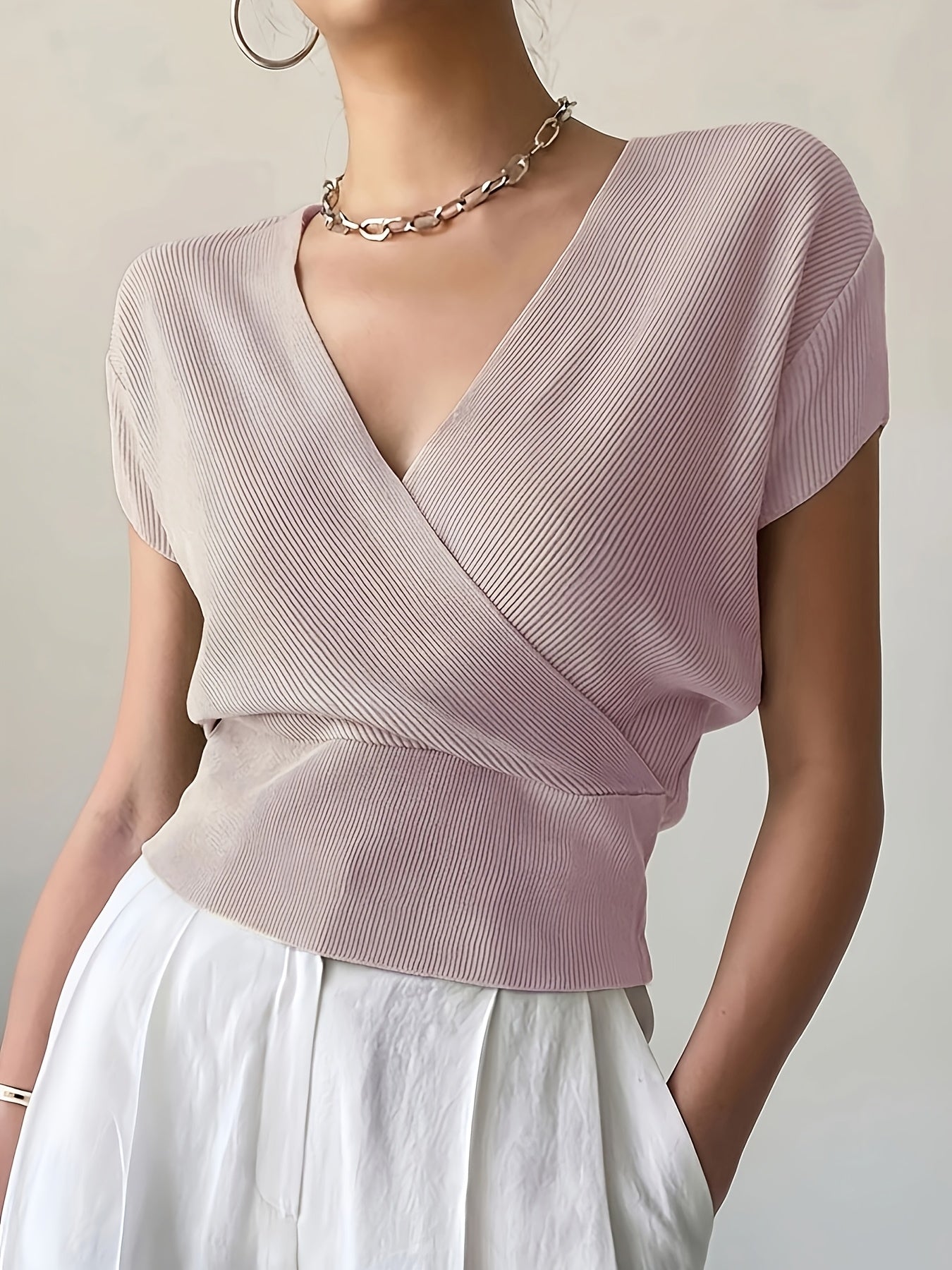 Women's Wrap Shirt with V-Neck – Elegant Casual Top for Everyday and Office Wear
