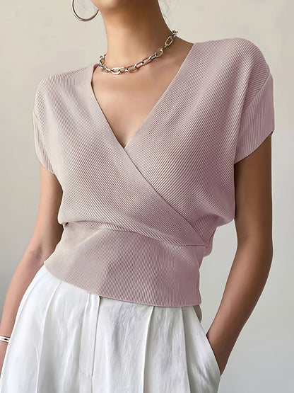 Women's Wrap Shirt with V-Neck – Elegant Casual Top for Everyday and Office Wear