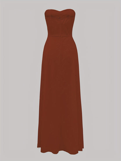 Women's Elegant Evening Dress with Bandeau Top and Button Placket – Perfect for Festive Occasions
