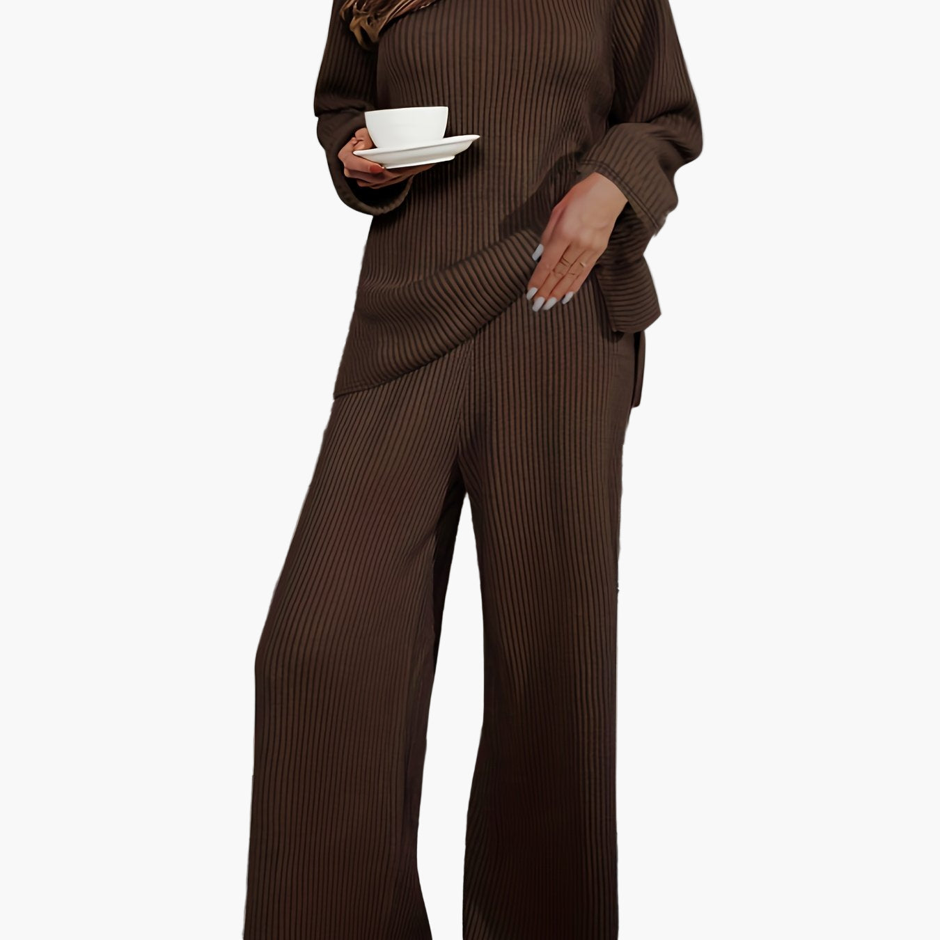 Women's lounge set two-piece with wide leg – Comfortable casual outfit for home and everyday use