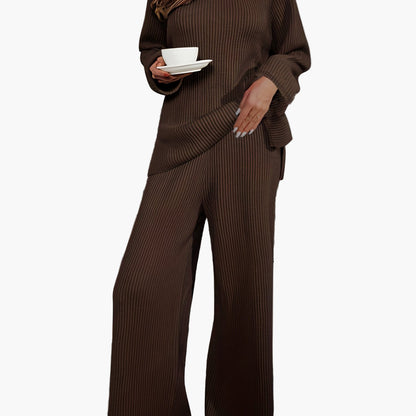 Women's lounge set two-piece with wide leg – Comfortable casual outfit for home and everyday use