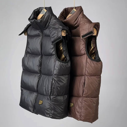 Men's quilted vest with hood – Shiny puffer vest