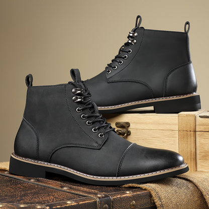 Men's brown lace-up ankle boots with cap toe and durable sole
