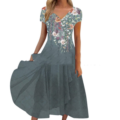 Damen Elegantes Chiffon Midikleid mit Blumenmuster und A-Linie für besondere Anlässe