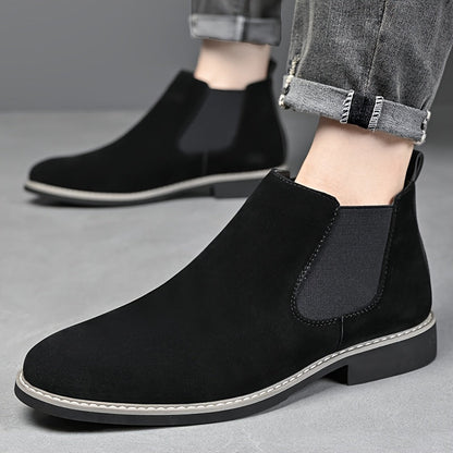 Men's Chelsea boots in faux suede with elastic inserts, brown and black