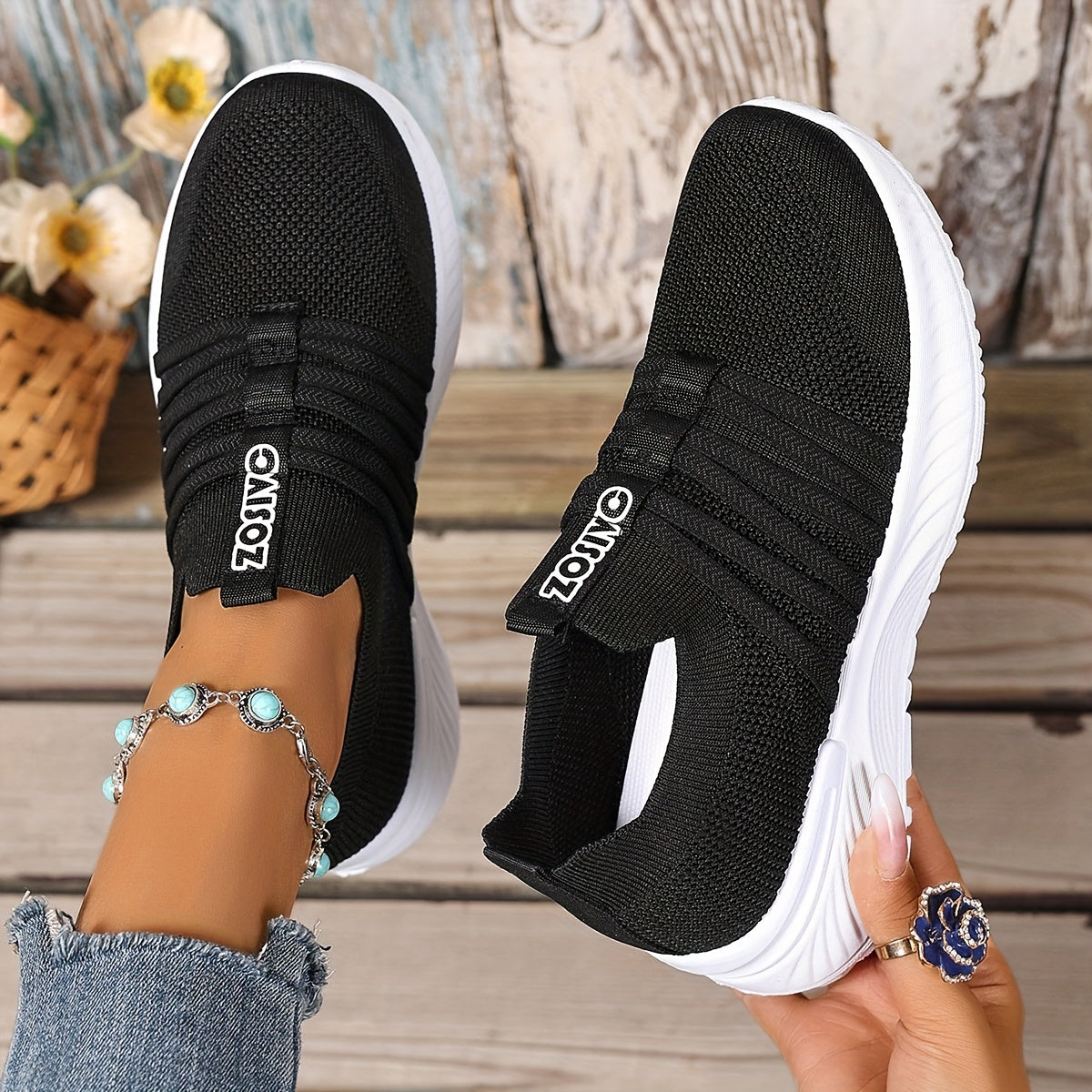 Damen Slip-On Freizeitschuhe mit Streifenmuster – Bequeme Alltags-Sneaker für Freizeit und Alltag