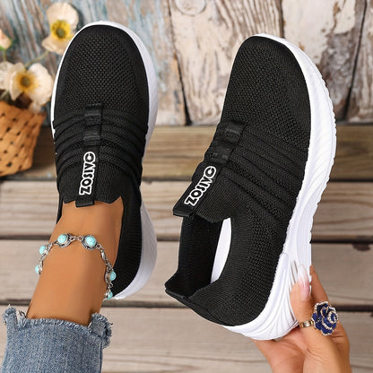 Damen Slip-On Freizeitschuhe mit Streifenmuster – Bequeme Alltags-Sneaker für Freizeit und Alltag