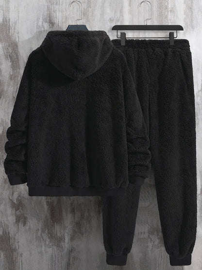 Unisex teddy fleece tracksuit with hooded sweatshirt and joggers